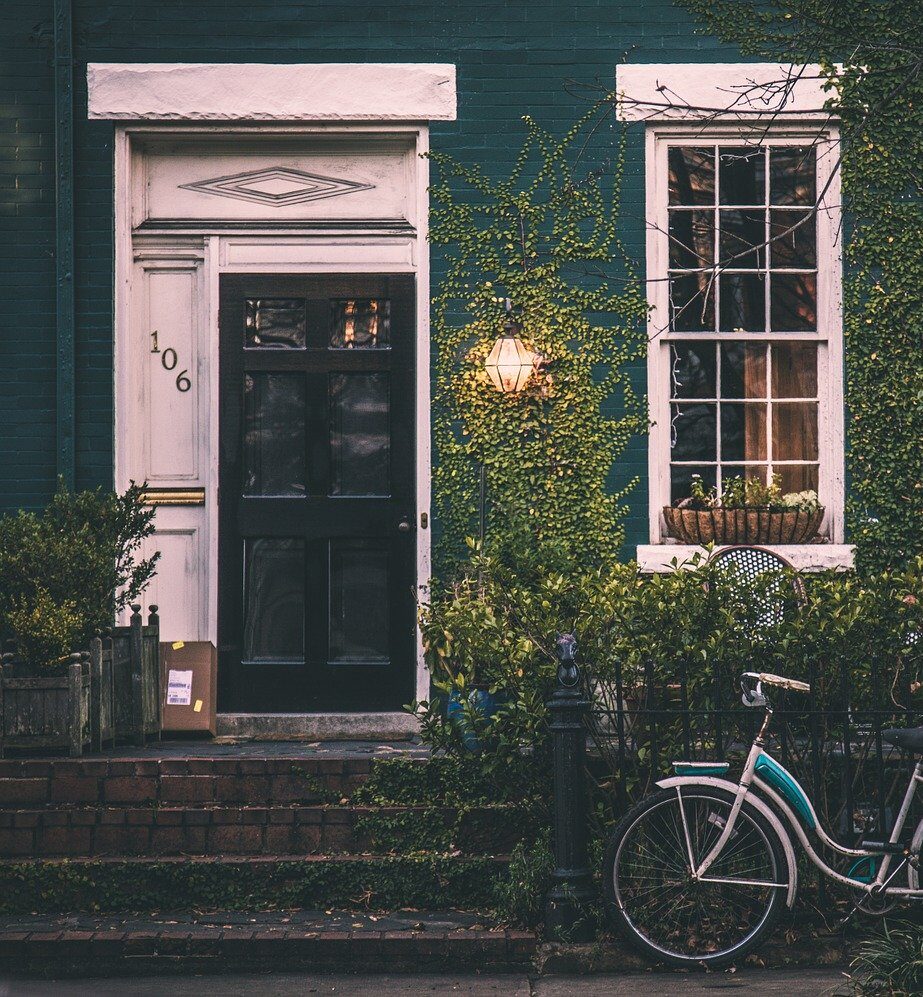 A welcoming brick home entrance