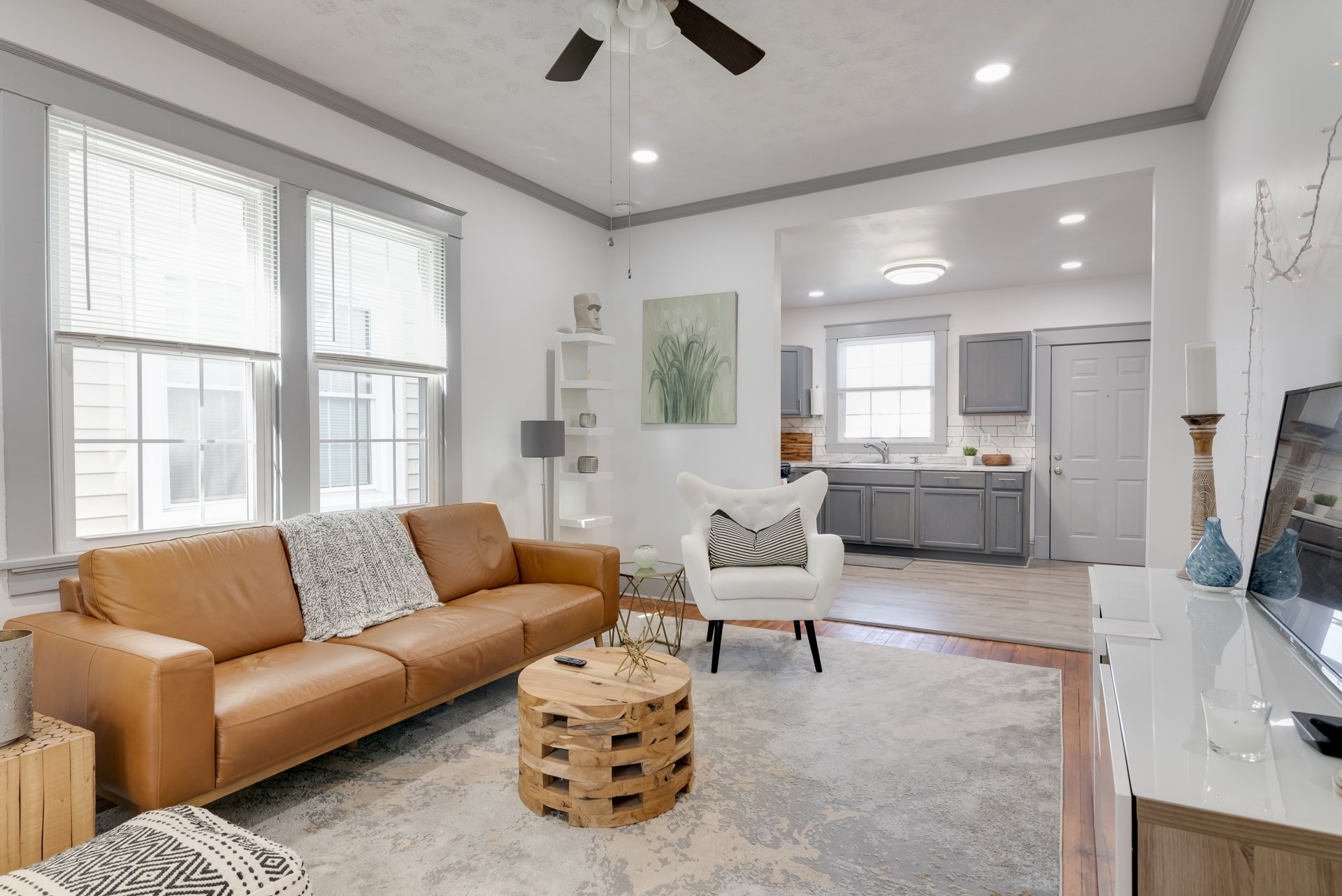 Bright Richmond living room with a fireplace