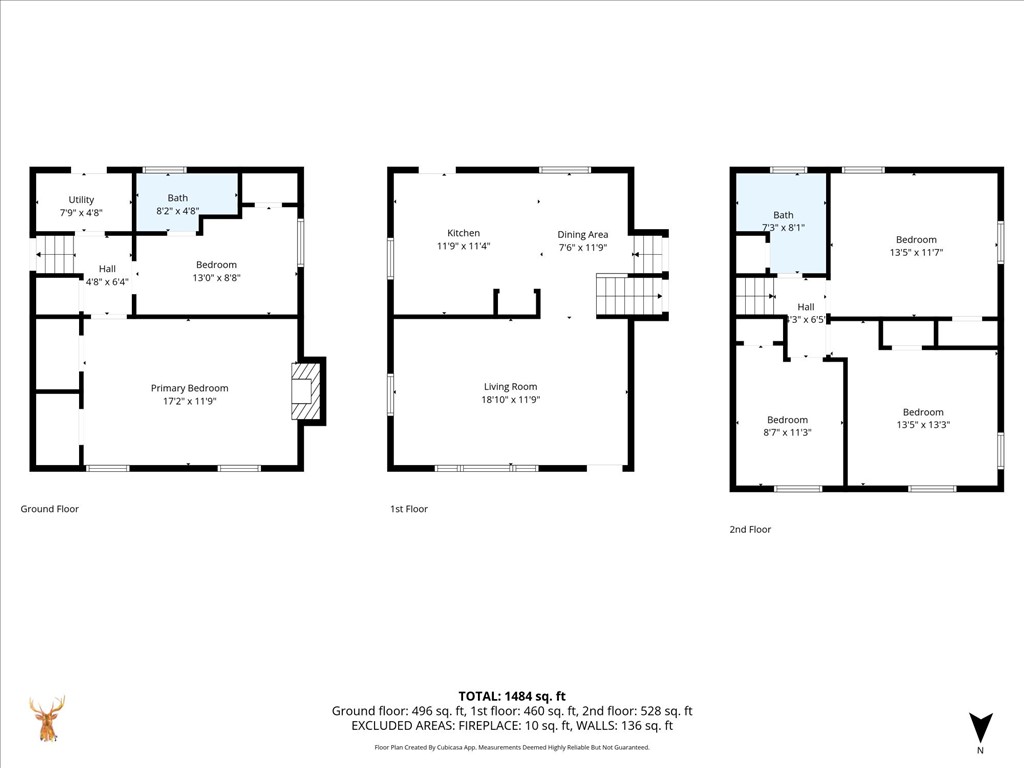 Example three-level floor plan with room dimensions